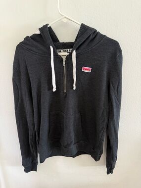 PINK Victoria's Secret Charcoal Gray Half-Zip Hoodie with Pink Logo